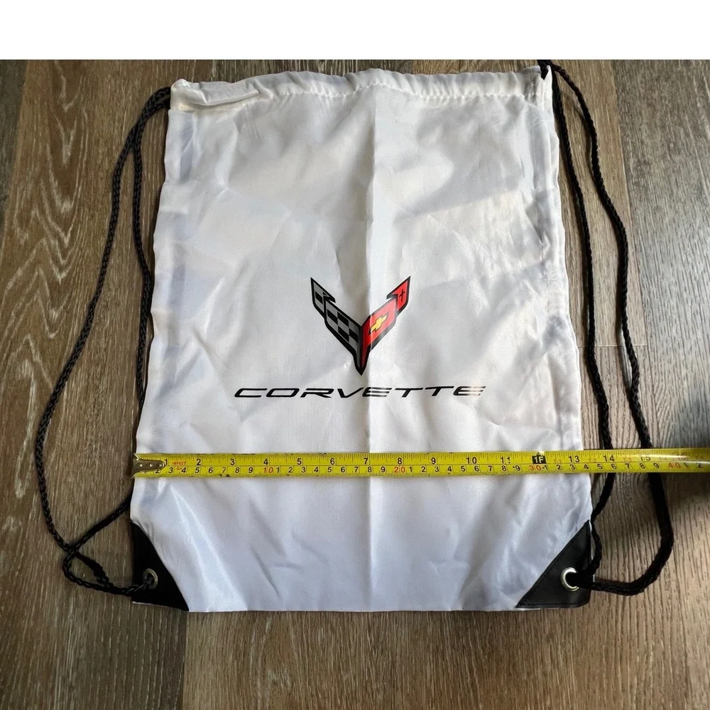 Corvette Drawstring Cinch Bag White Logo Racing Sport C6 C7 C8